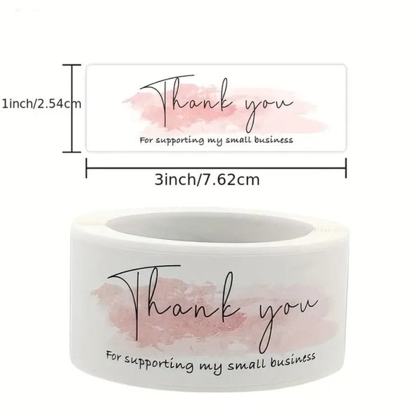 New 1 Roll, Rectangular Thank You For Supporting My Small Business Sticker, Pink - Picture 3 of 3